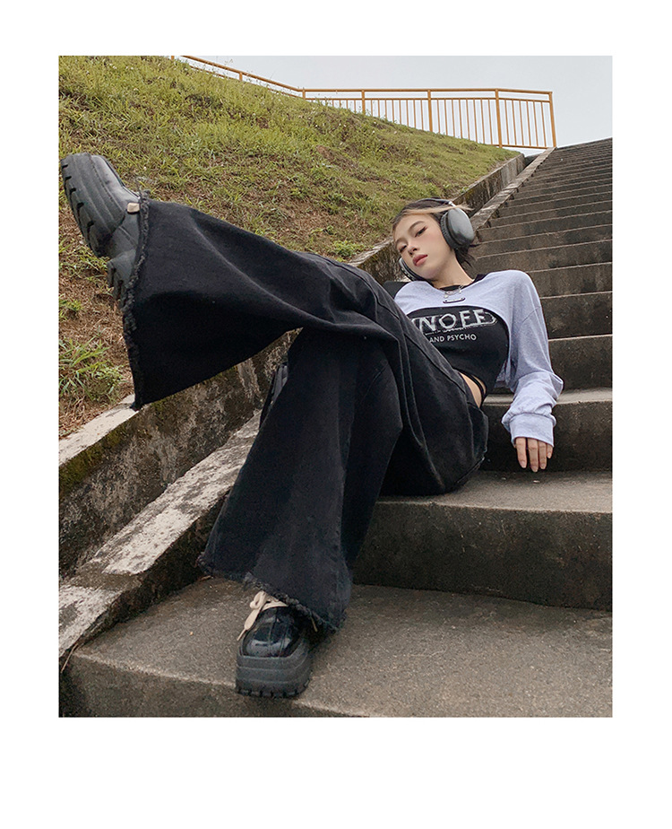Women's Wide-Leg Flared Jeans Summer Loose Floor-Length Trumpet Pants