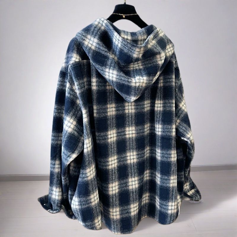 Ladies Oversized Checkered Cotton Blend Hoodie