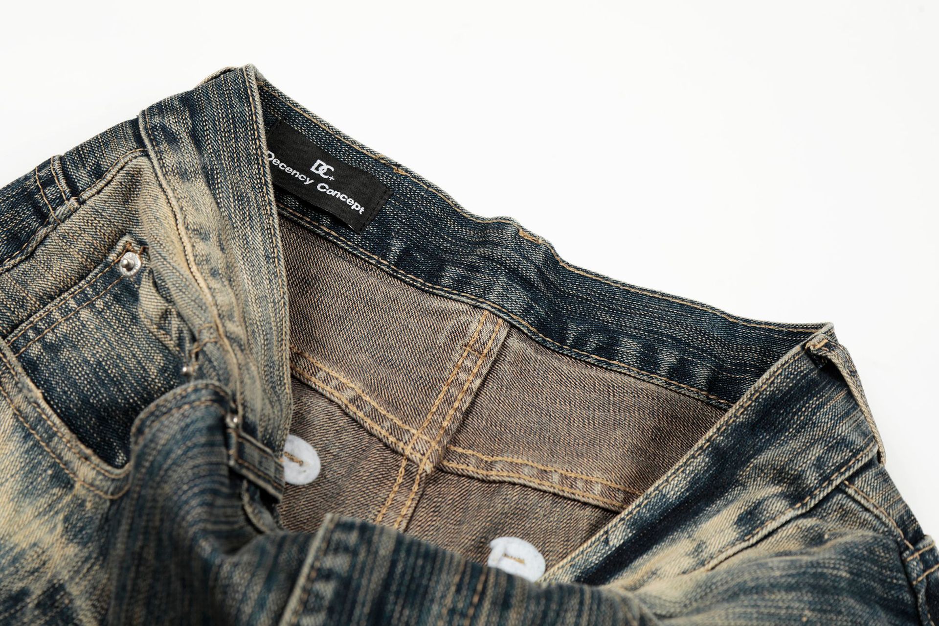 Street Vintage Washed Bamboo Texture Design Loose Wide-Leg Denim Pants for Men and Women