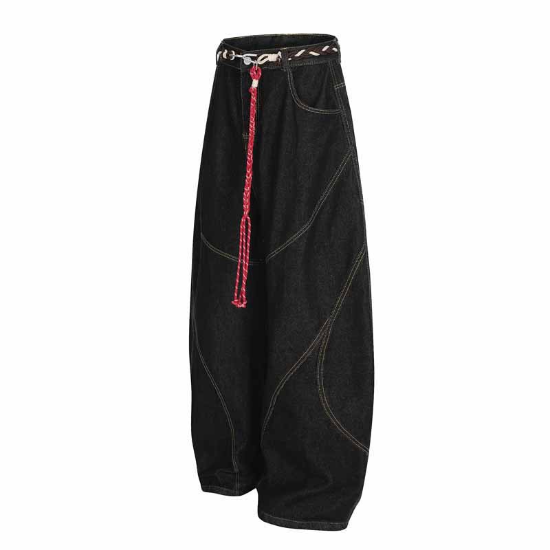 Streetwear Hip-Hop Deconstructed Patchwork Knife-Edge Jeans Unisex Loose Distressed Washed Vintage Wide-Leg Pants