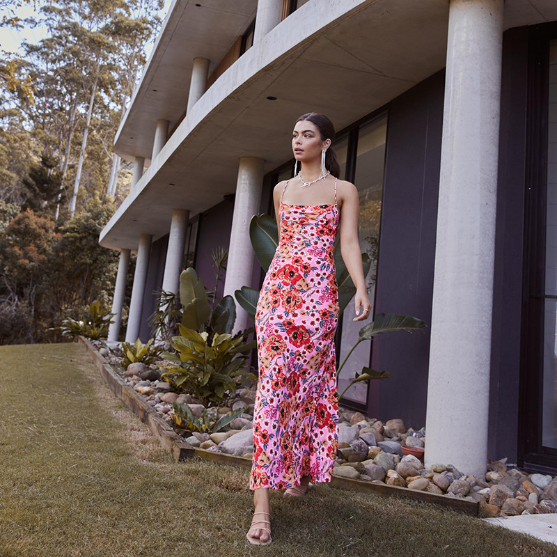 Vibrant Floral Sleeveless High-Waist Pencil Maxi Dress