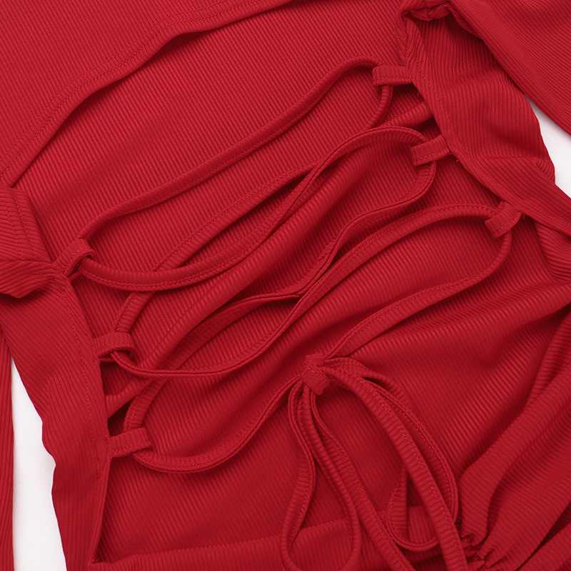 Round Neck Long Sleeve Open Back Polyester Dresses
