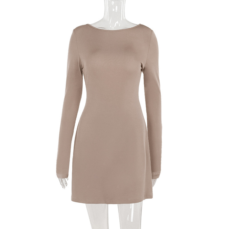 Long Sleeve Round Neck Polyester Dress