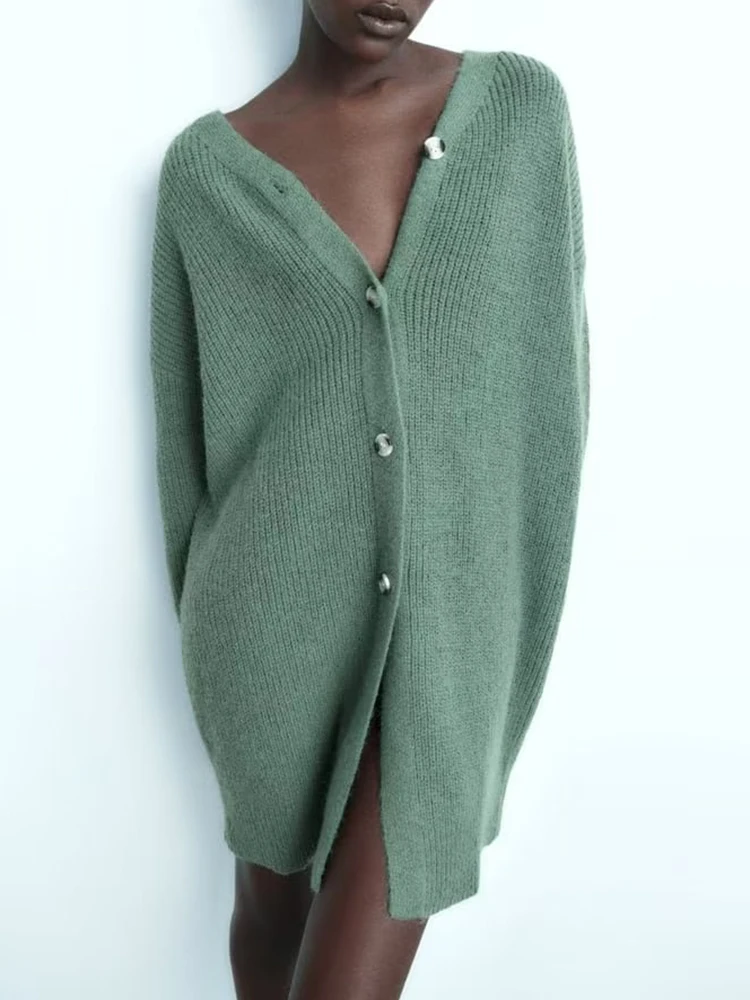 Relaxed Fit Cardigan Slash Collar Contrast Panels