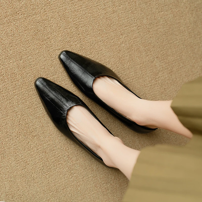 Fashion Genuine Leather mid heels woman elegant Loafer office lady square toe party pumps