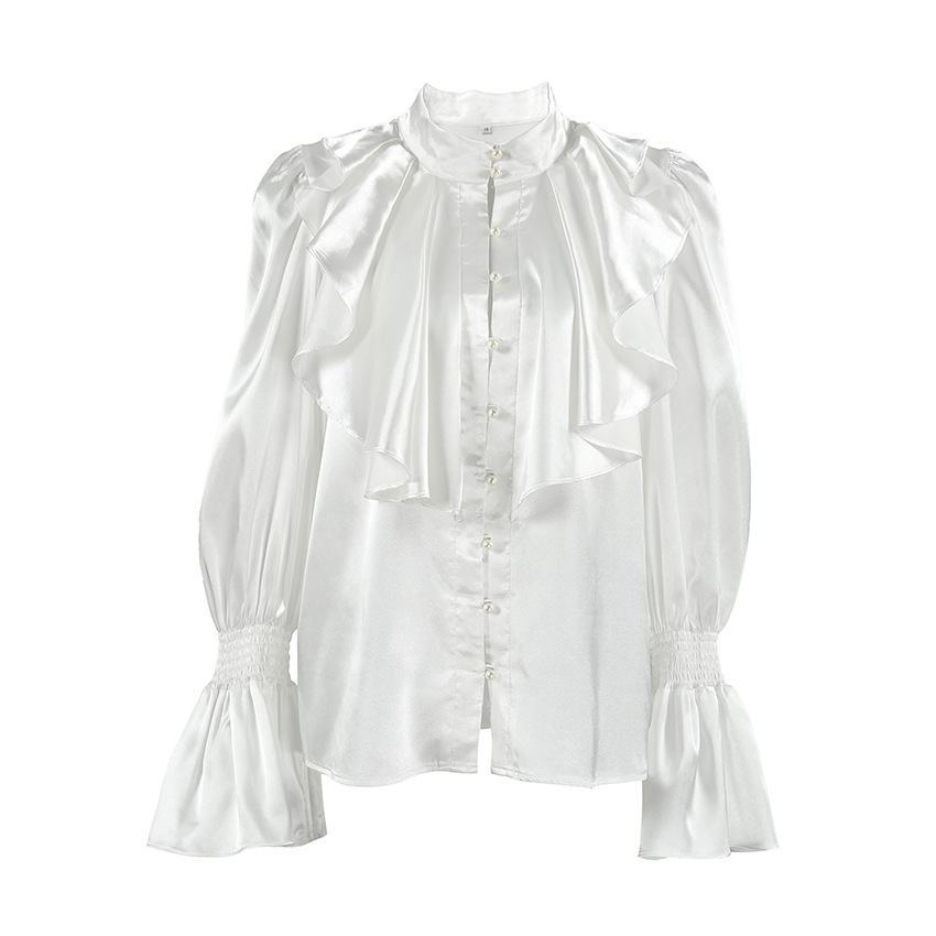 Relaxed Fit Flounce Hem Mandarin Neck Shirt