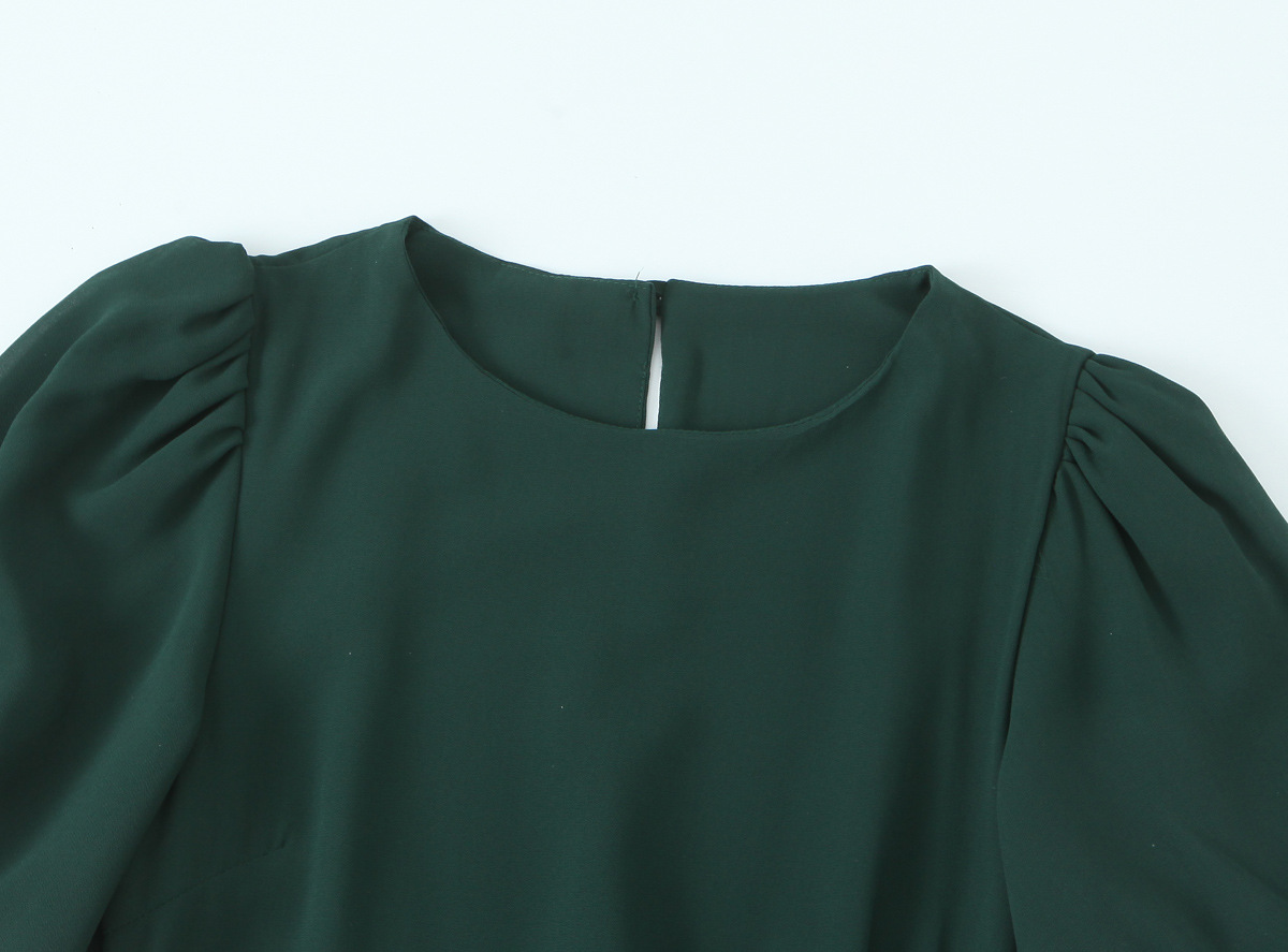 Bubble Sleeve Slimming Round Neck Dress