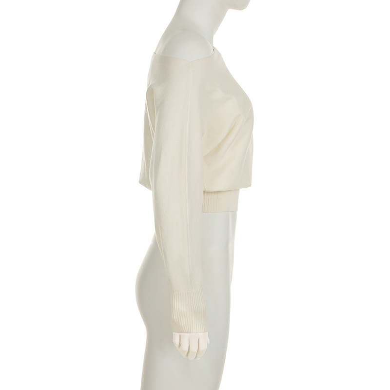 Asymmetric Neckline Fitted Solid Long Sleeve Sweater Top