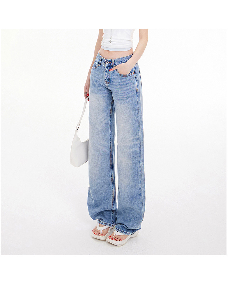 Women's Washed Wide-Leg Jeans Female Loose Slim Floor-Length Straight Pants