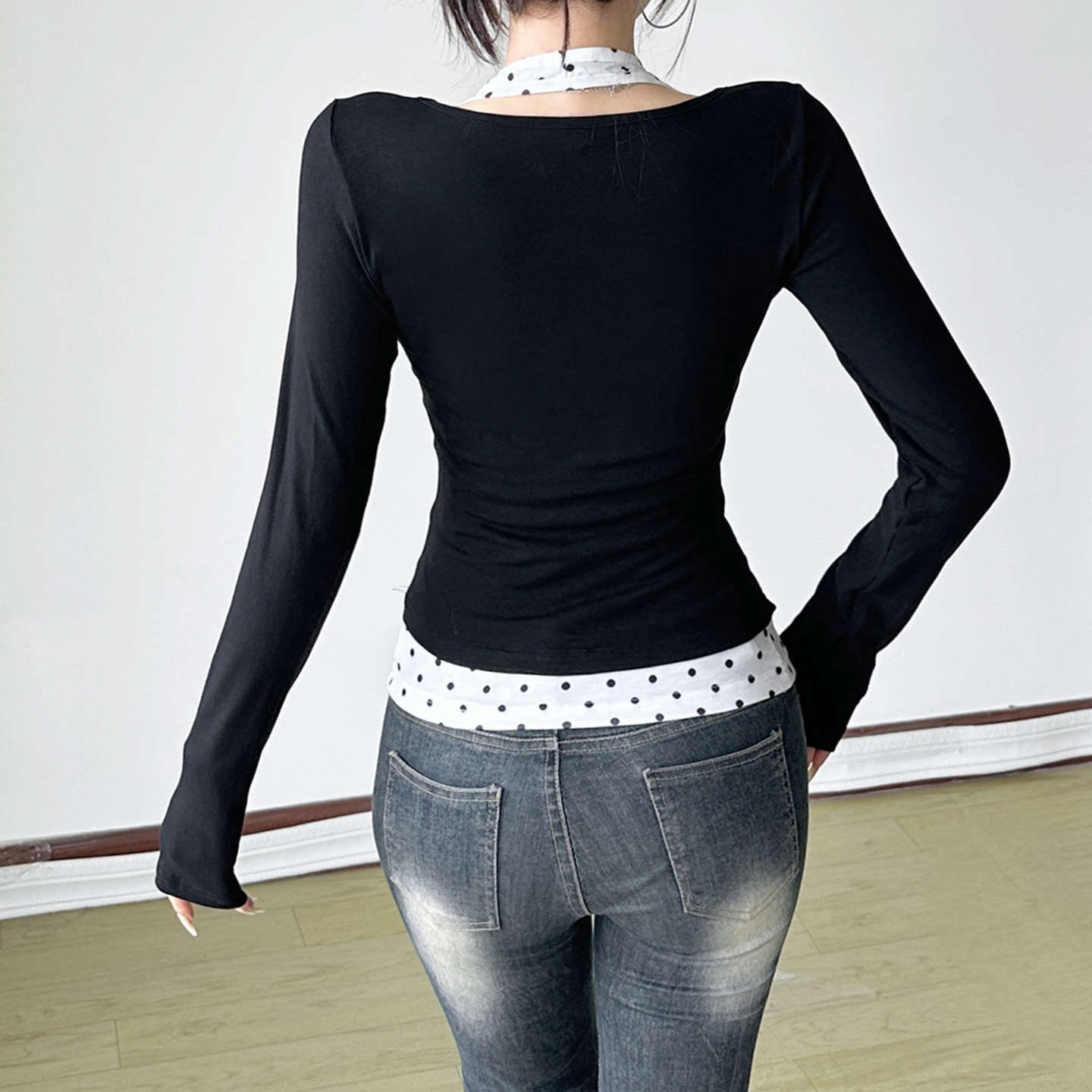 Slim Colorblock Plunge Layered Midriff Top