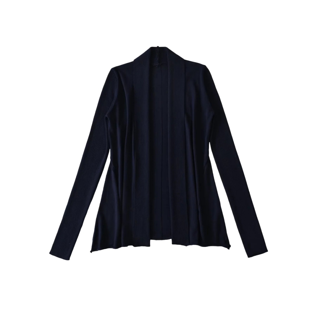 Ladies Plain Knit Irregular Silhouette Cardigan