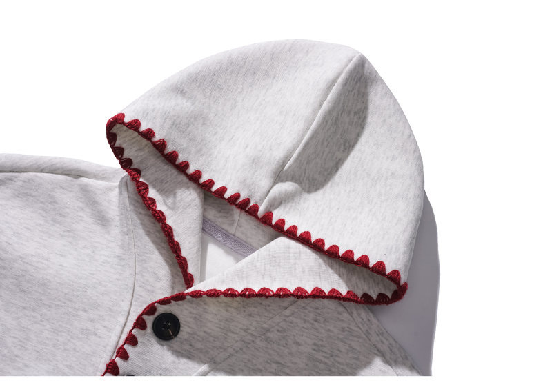 His & Hers Contrast Panel Scallop Stitch Cotton Hoodie
