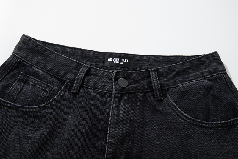 Retro Washed Deconstructed Knife-Edge Denim Pants Unisex Trendy Loose Hip-Hop Wide Leg Pants Black Scythe Style Pants