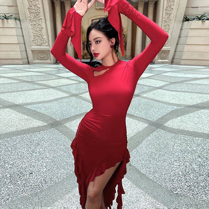 Round Neck Full Sleeve Polyester Cutout Dress