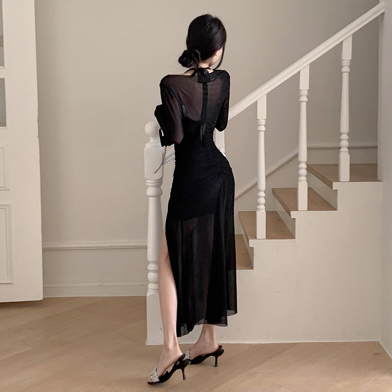 V-Neck Sleeveless Polyester Bodycon Maxi Dress
