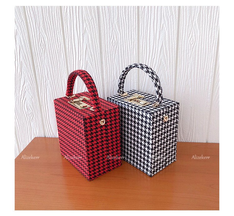With Code Lock Houndstooth Box Shoulder Bag New Elegant Korean Purses And Handbags Female Big Square Crossbody Retro Bag