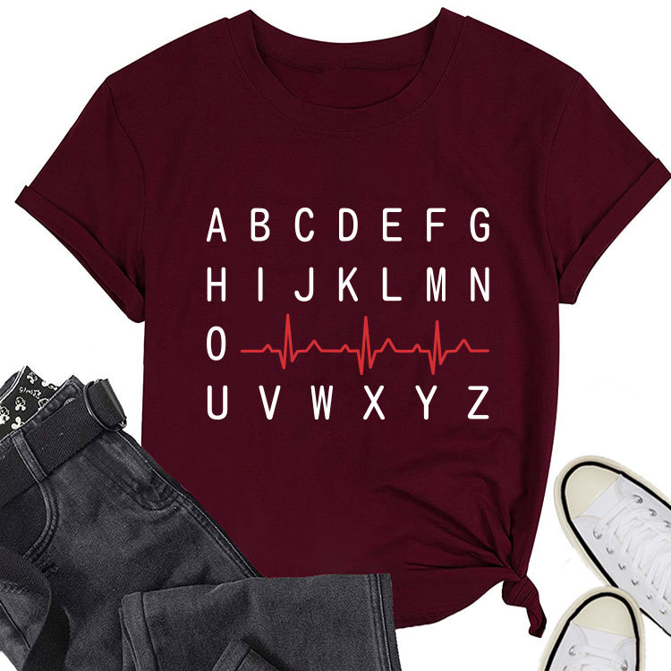 Ladies Geometric Print Round Neck Short Sleeve Tee