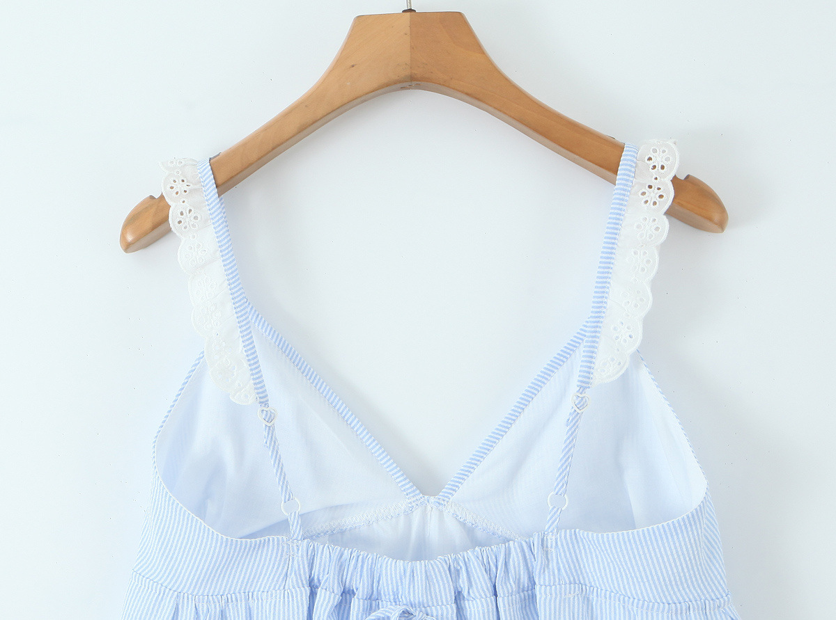 Striped Rose Decorated Lace Trimmed Dress