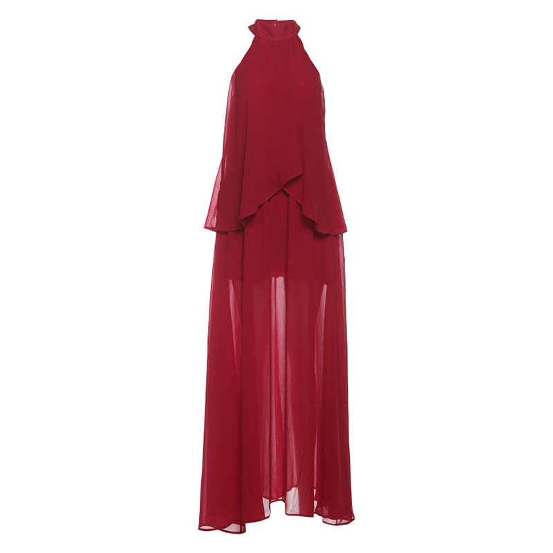 Sleeveless Scarlet Tie Neck Long Dress