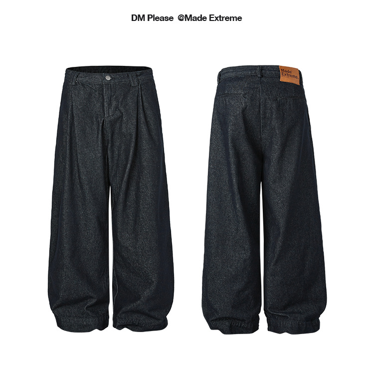 Wide-Leg Loose Original Denim Pleated Casual High-End Unique Jeans for Men and Women