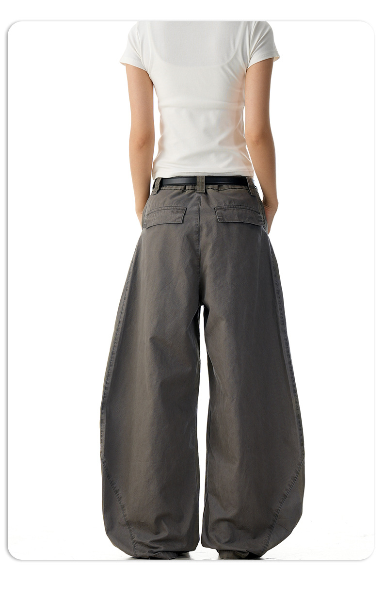 Pants with Washed-Out Pockets for Men and Women Loose Fit Casual Banana Trousers