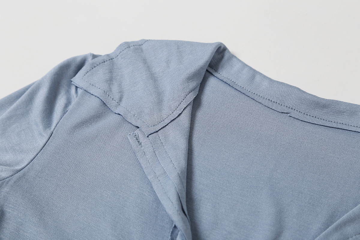Plain Spandex Plunge Frayed Rounded Slim Tee