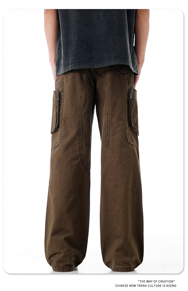High Street Vibe Flared Loose Multi-Pocket Distressed Straight Casual Long Pants