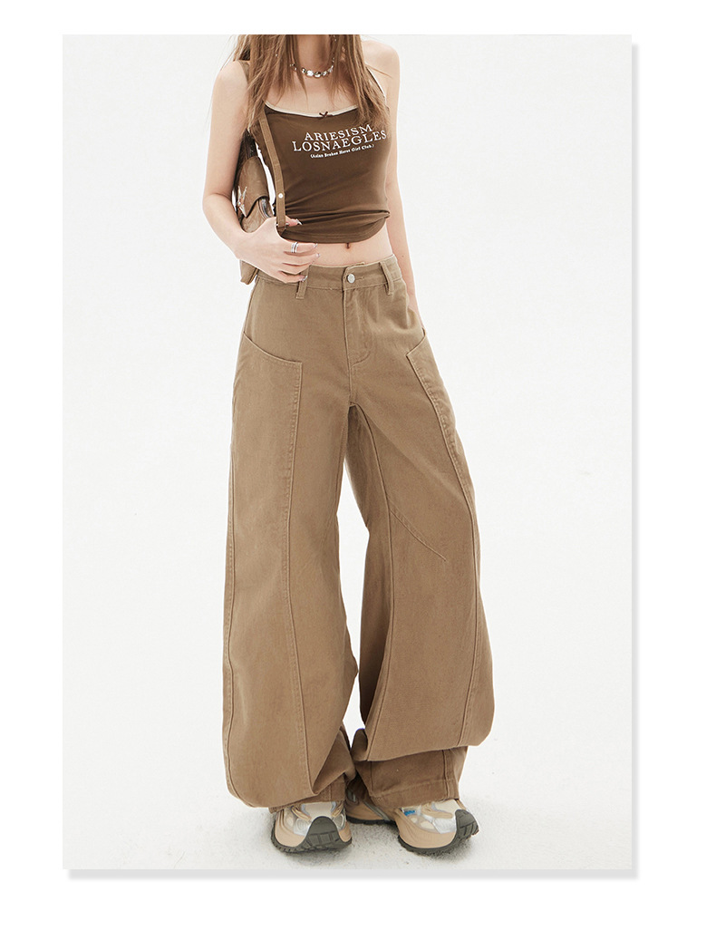 Women's Saber Design Khaki Straight Leg Wide Leg Jeans for Pear-Shaped Body Casual Pants