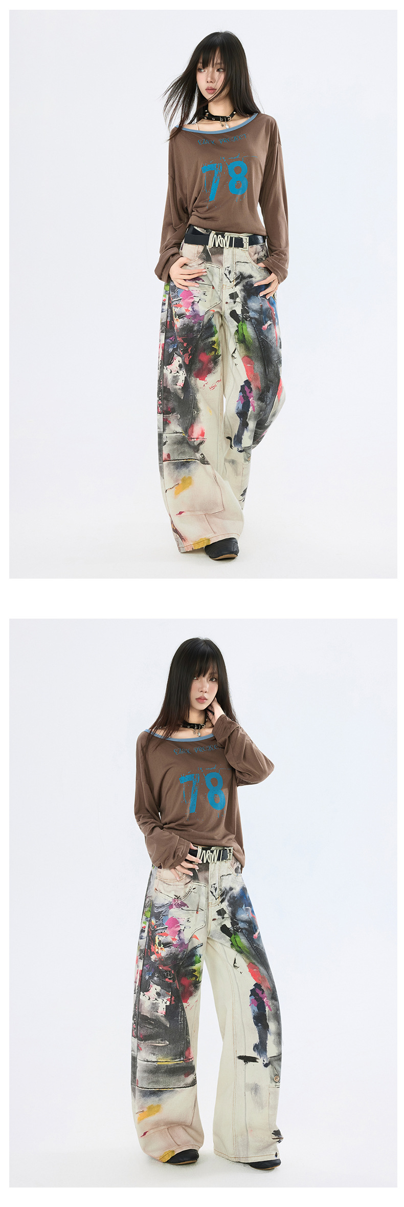Women's Denim Pants Design Punk Floor-Length Trousers for Men and Women
