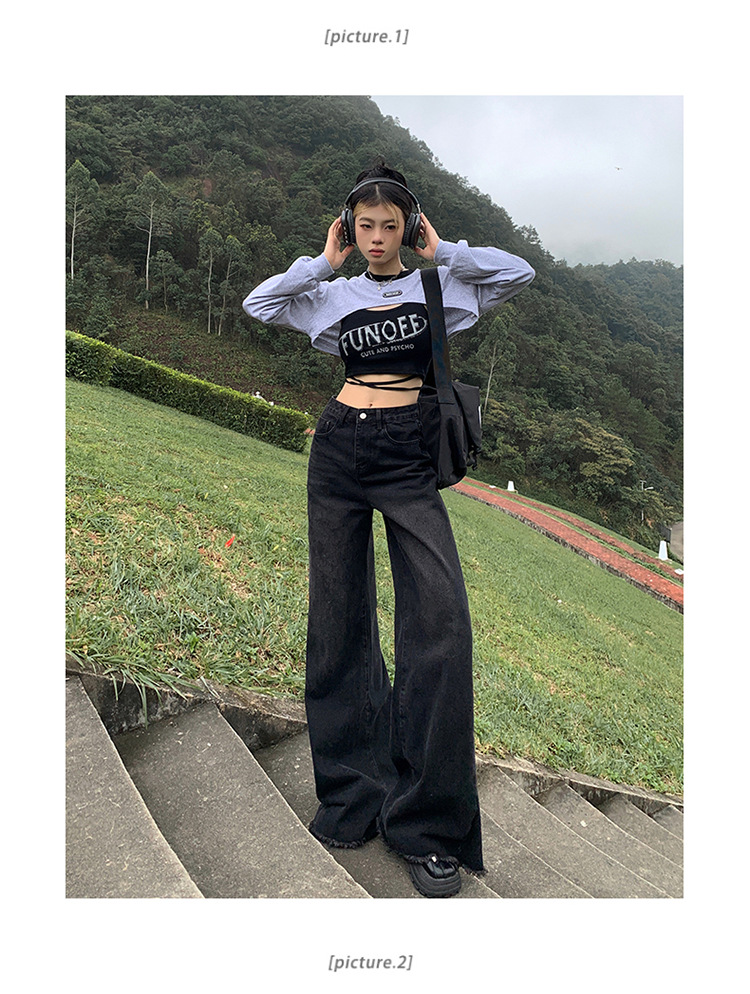 Women's Wide-Leg Flared Jeans Summer Loose Floor-Length Trumpet Pants