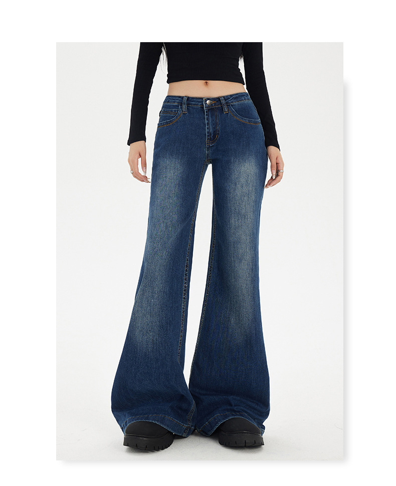 Blue Low-Waist Flared Jeans for Women Autumn Casual Versatile Hanging Flared Pants