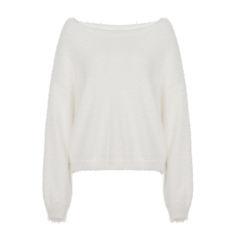 Ladies Relaxed Round Neck Plain Furry Sweater