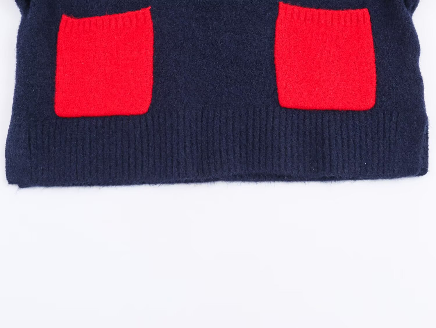 Convertible Neck Elbow-Length Color-Block Patch Sweater