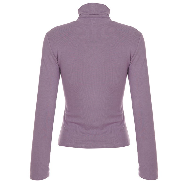 Fitted Wrist-Length Turtleneck Knitted Tee
