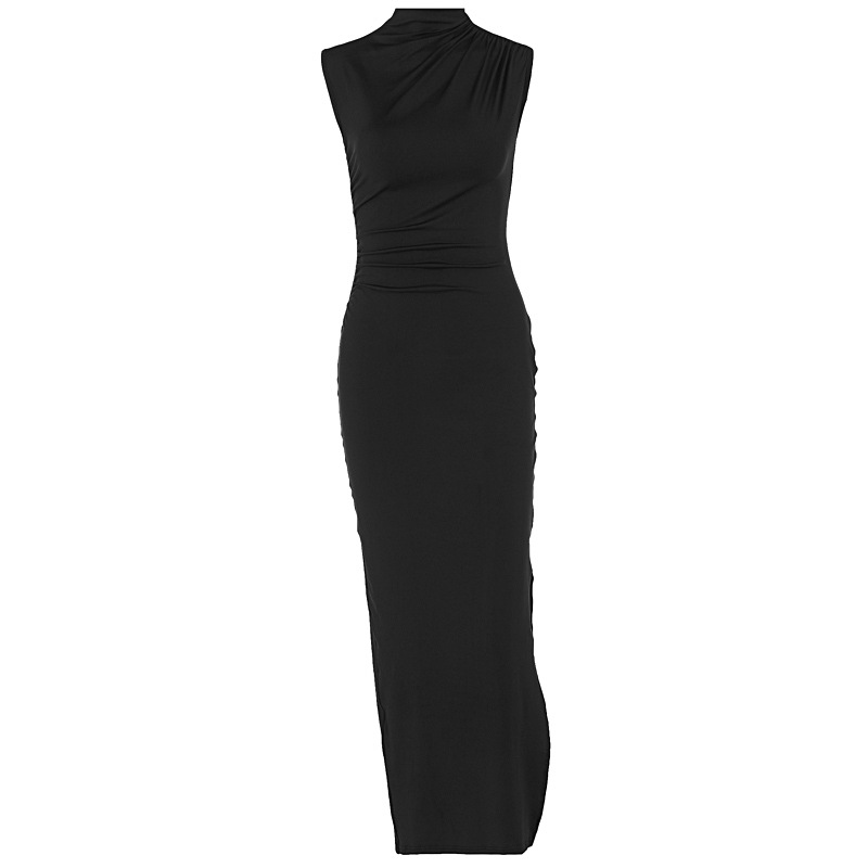 Mock Neck Side Split Bodycon Maxi Dress