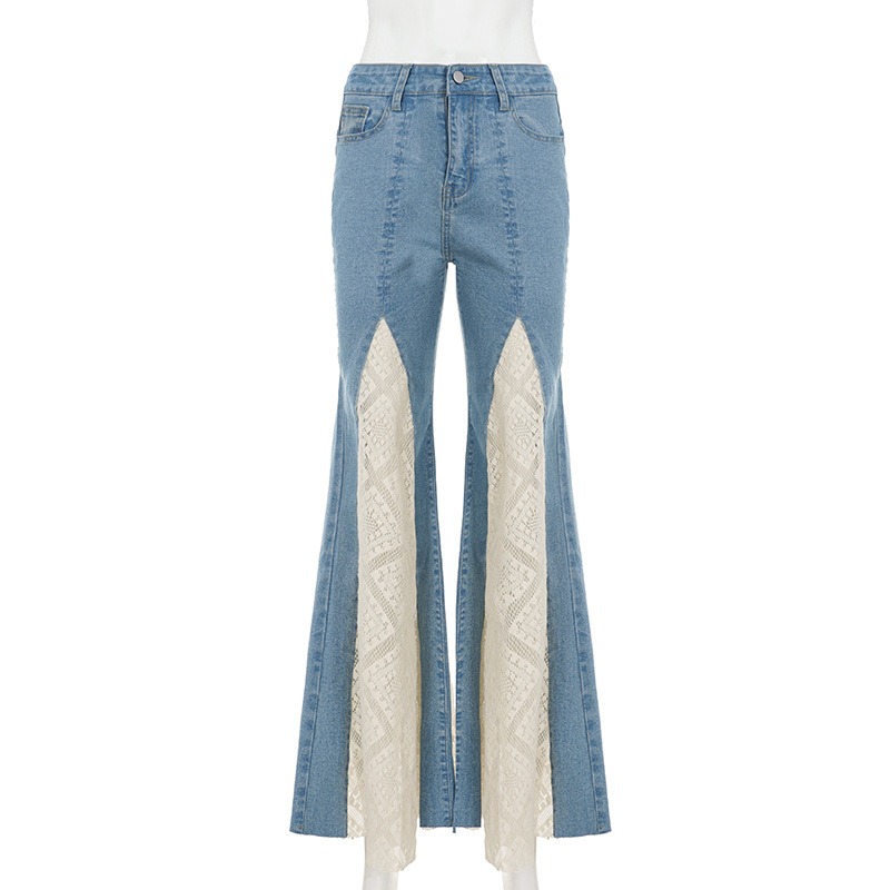 French versatile lace patchwork retro flared pants