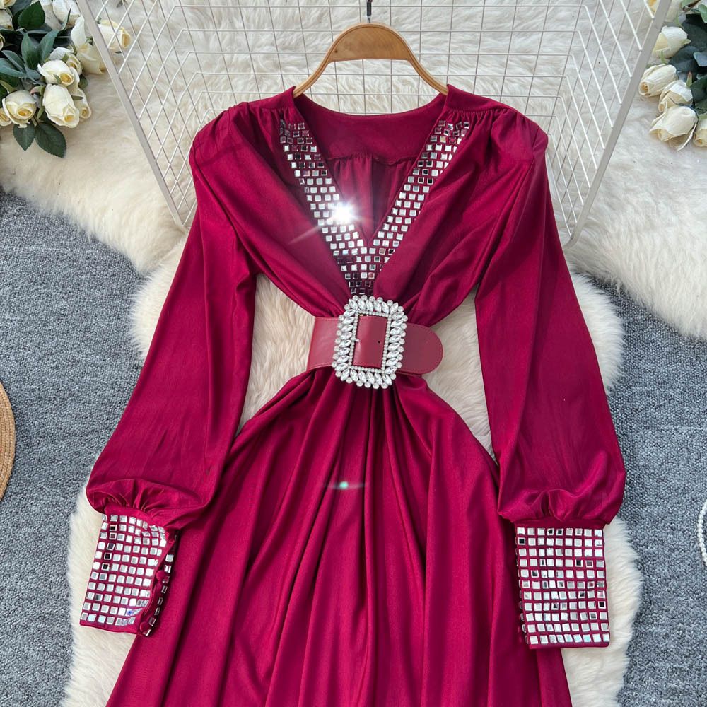 Commuter Cotton 3D Plunge High Waist Midi Dress