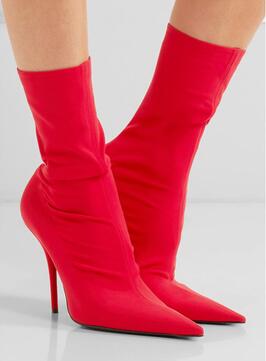 Floral Print Sexy Stiletto Sock Women Booties Stretch Pointed Toe High Heels Ankle Boots Fashion Botas Shoes Women Big Size 44