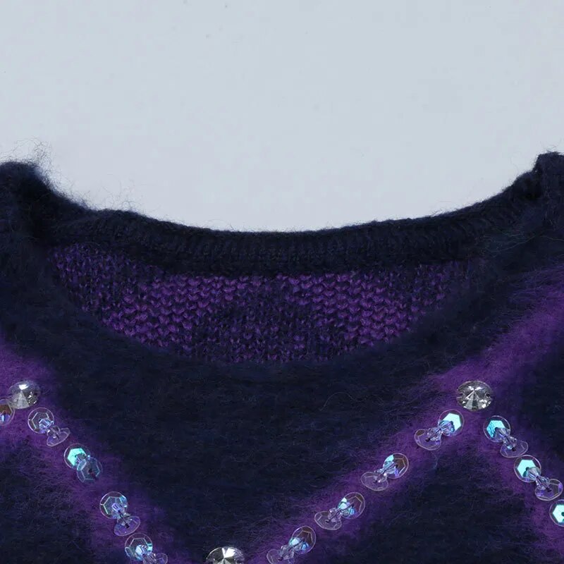 Two-Tone Beaded Cotton Oversized Cropped Sweater