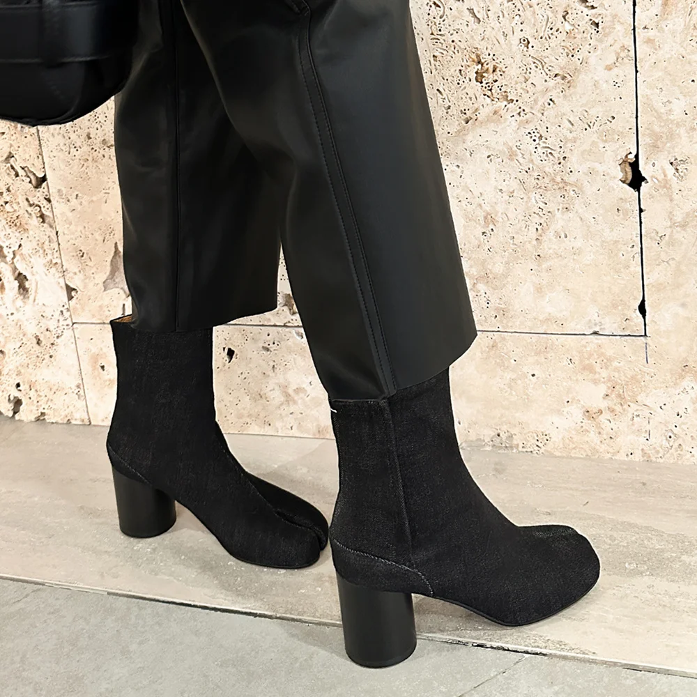 Classic Leather Pointed Toe Block Heel Boots