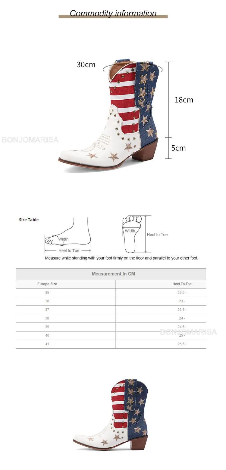 Cowboy Boots For Women Ankle Western Boots Cowgirls Rivet Star Design Fashion Block High Heeled Shoes Pointed Toe