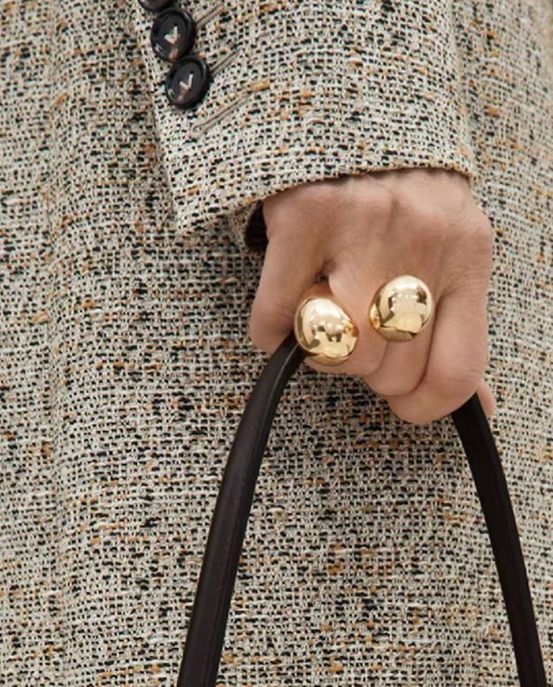 Chunky Metal Double Water Drop Brass Open Rings for Women Men European American Unique Punk Hip-hop Jewelry Accessories