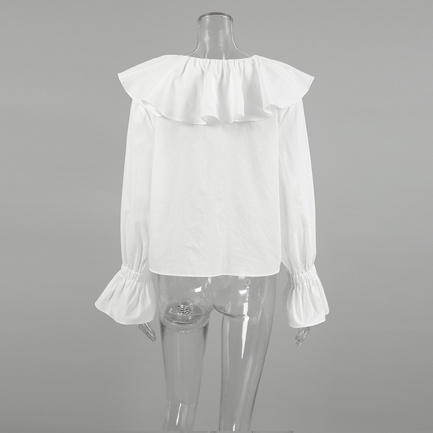 Slim Fit Cotton V-Neck Long Sleeve Frilled Blouse