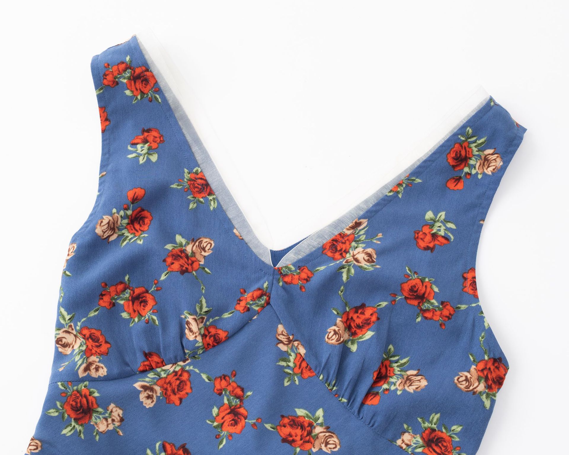 Floral V-Neck Belted Waist Slimming Dress