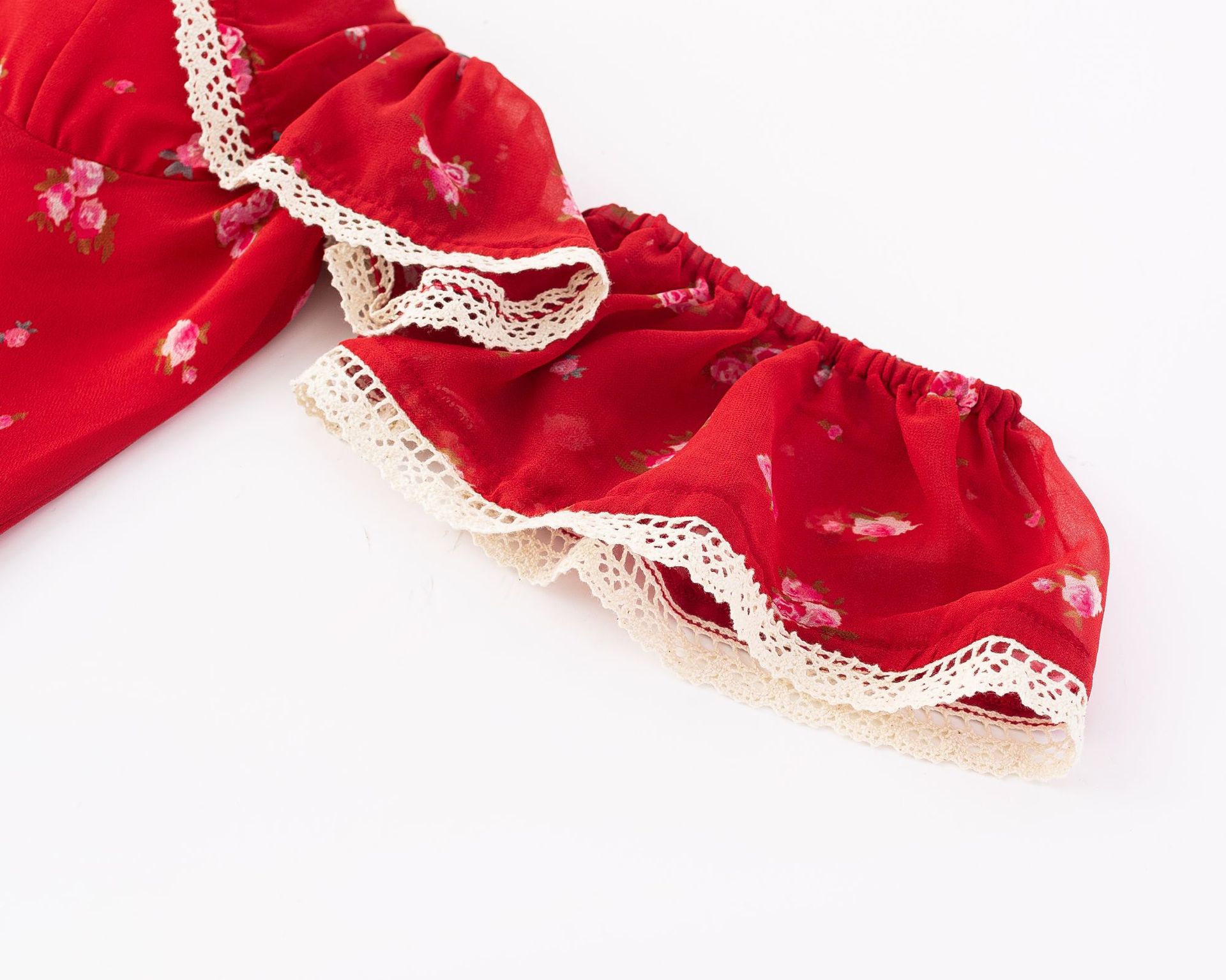 Asymmetric Sleeveless Scarlet Botanical Scalloped Trim Dress