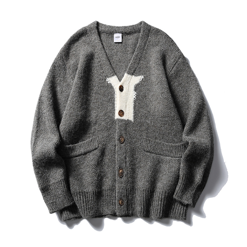 Japanese Workwear Jacquard Oversized Long Sleeve Knit