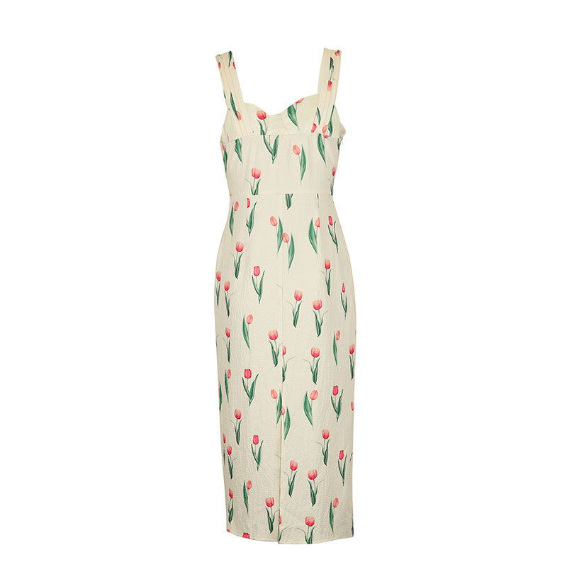 Strappy Patterned Ruched Fitted Split Dress