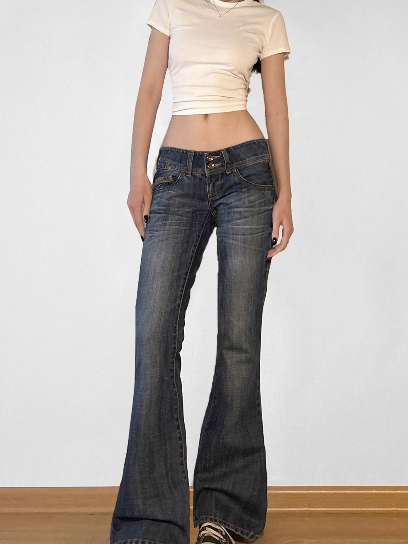 Workwear Hipster Bell-Bottom Washed Jeans