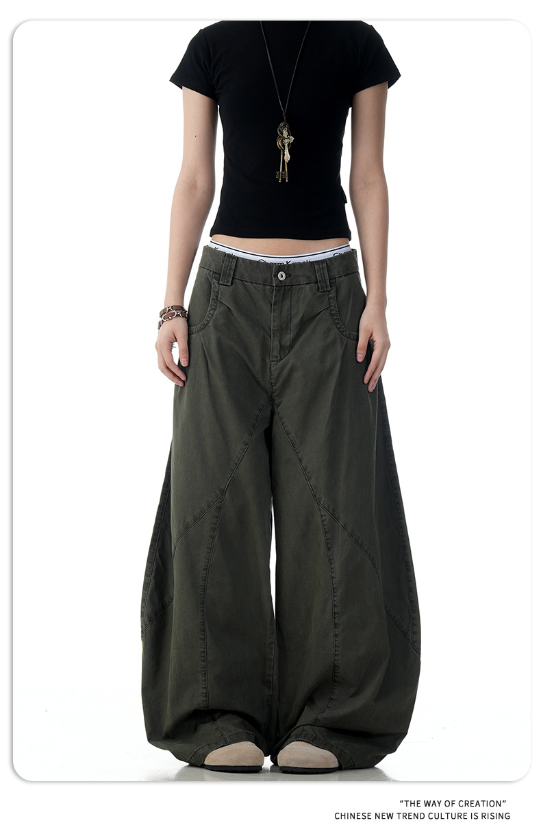 Pants with Washed-Out Pockets for Men and Women Loose Fit Casual Banana Trousers
