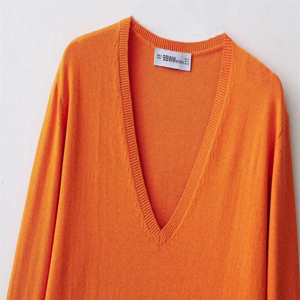 Ladies Full Arm Plain Notched Sweater
